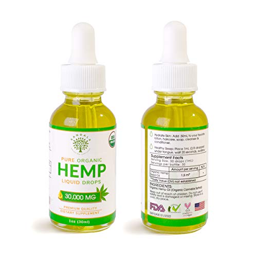 Organic Pure Hemp Oil 30,000 MG, by Kandala for Pain & Stress Natural Hemp Drops – Helps with Sleep, Skin, and Hair (1 Pack, Unflavored)