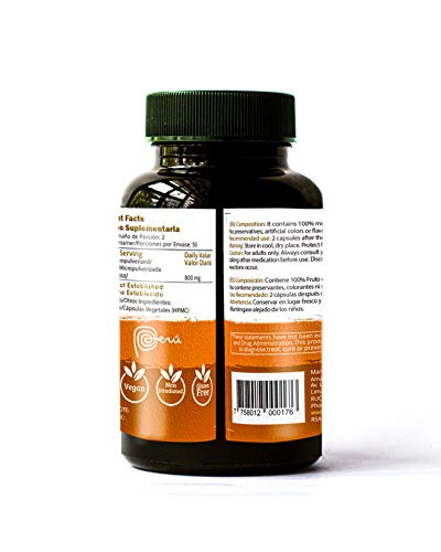 Amazon Andes - Aguaje Capsules - 100 Pills - Buriti - 100 % Natural - Non GMO - Vegan - Wild Harvested in Peru