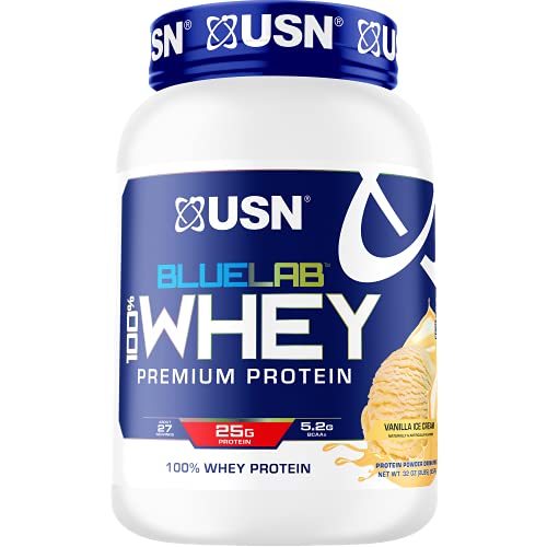 USN Supplements BlueLab 100 Percent Whey Protein Powder - Keto Friendly, Low Carb and Low Calorie, Vanilla, 2 Pounds