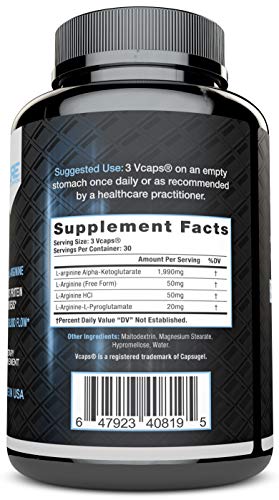 Pure Label Nutrition-Maximum Strength L-Arginine 2110mg Nitric Oxide Booster, 90 caps, Build Muscle and Strength, Boost Energy and Blood Flow. Most Effective Dose for Men and Women
