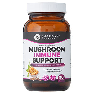 The Herban Shaman Mushroom Supplement Immune Support | Organic Mushroom Herbal Supplement | Polysaccharides, Maitake, Reishi, PSK, Chaga, Cordyceps, Lions Mane + More (90 Capsules)