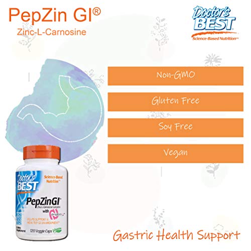Doctor's Best PepZin GI, Zinc-L-Carnosine Complex, Non-GMO, Vegan, Gluten Free, Soy Free, Digestive Support, 120 Veggie Caps