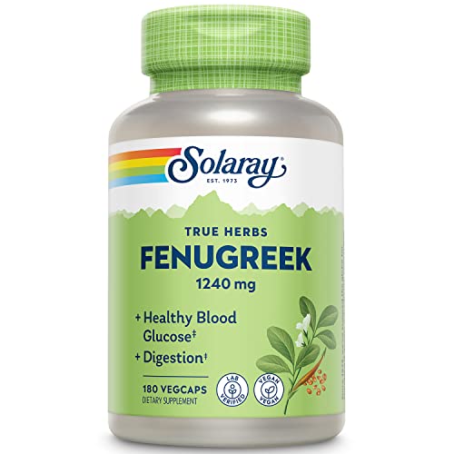 Solaray Fenugreek Seed 1240 mg | Healthy Digestion & Stomach Comfort, Blood Sugar & Lactation Support | 180ct, 90 Serv.