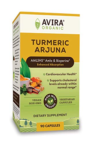 Avira Organic Turmeric Arjuna - Super Fusion with Amla, Curcumin & Bioperine, Supports Cardiovascular Health, Cholesterol & Heart Wellness Supplement, Enhanced Absorption, Max Strength-2160mg Per Day