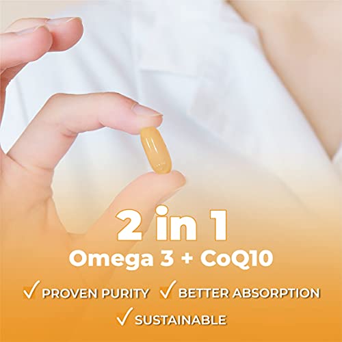 Zi-Omega 3 (1330mg) Softgels with CoQ10 – High Potency Burpless Fish Oil Supplement with EPA DHA – Essential Fatty Acids Capsules for Cardiovascular Health & Antioxidant Support - (60 Gelcaps)