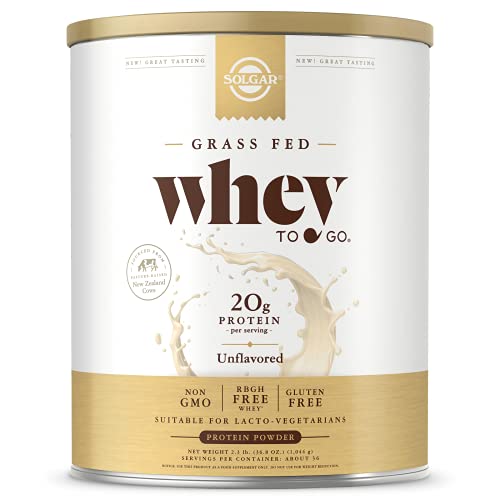 Solgar Grass Fed Whey to Go Protein Powder Unflavored, 2.3 lbs - 20g of Grass-Fed Protein from New Zealand Cows - Great Tasting & Mixes Easily - Supports Strength & Recovery - Non-GMO, 36 Servings