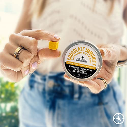 Southeast Chocolates Immunity Bites – Sugar-Free White Chocolate Bites with Organic Ginger, Curcumin Extract and Organic Lemon Oil to Support the Immune System – Vegan, Dairy and Soy Free, All Natural (Small Tin 6 Pack/9 Bites ea.)
