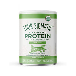 Four Sigmatic Superfood Protein, Organic Plant-Based Protein with Chaga Mushroom & Ashwagandha, Supports Immune Function & Muscle Repair, Blends Smoothly + Unflavored, 16.7 oz