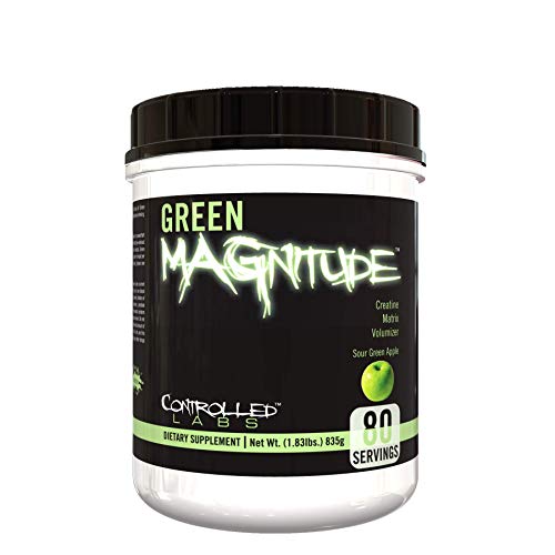 Controlled Labs Green Magnitude, Synergistic Creatine Formula, Promotes Strength, Stamina, and Performance, Helps Maintain Workout Intensity, 80 Servings, Sour Green Apple