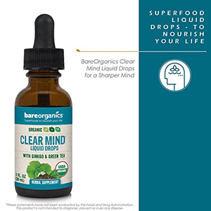 BareOrganics Clear Mind Liquid Drops, Herbal Supplement, Organic Drops, 1 Ounce