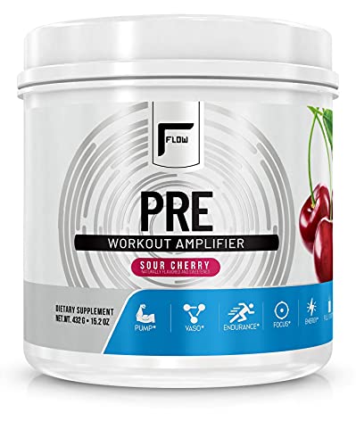 Flow Supplements, Natural Pre-Workout Powder Sour Cherry, Naturally Flavored and Sweetened, Workout Amplifier, Pump, Vaso, Endurance, Focus, Energy, Fully Dosed - 30 Servings