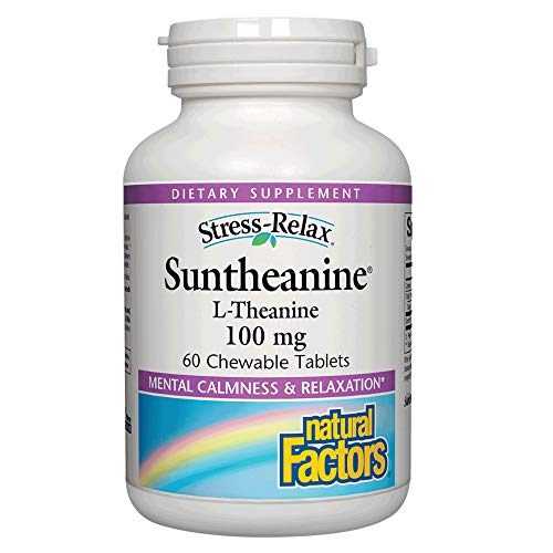 Stress-Relax Chewable Suntheanine L-Theanine 100 mg by Natural Factors, Non-Drowsy Stress Support for Mental Calmness and Relaxation, Tropical Fruit Flavor, 60 Tablets