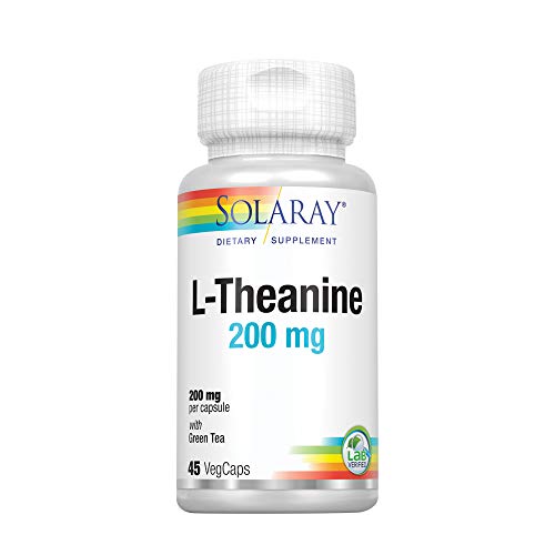 Solaray L-Theanine 200mg w/Green Tea Leaf 100mg | Relaxation, Stress, Mood & Focus Support w/Out Drowsiness | 45 VegCaps