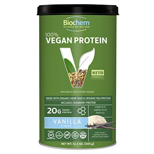 Biochem 100% Vegan Plant Protein - Vanilla - 11.4 oz - Easily Digestible - Amino Acid - Cranberry - KETO-Friendly - Hemp Seed - Pea Protein - Refreshing Taste - Supports Healthy Immune System