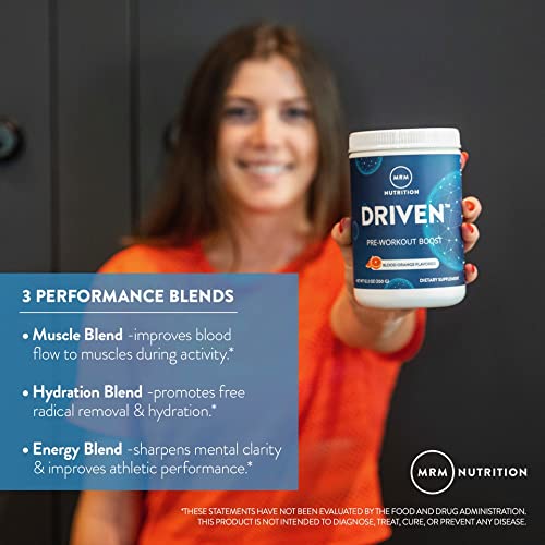 MRM Nutrition Driven Pre-Workout Powder | Strawberry Kiwi Flavored | 125mg Caffeine | Pure Ingredients | Muscle + Hydration + Energy Blends | Performance Energy | Vegan + Gluten-Free | 29 Servings