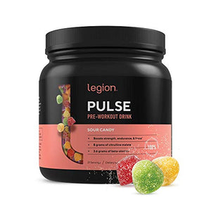 Legion Pulse Pre Workout Supplement - All Natural Nitric Oxide Preworkout Drink to Boost Energy, Creatine Free, Naturally Sweetened, Beta Alanine, Citrulline, Alpha GPC (Sour Candy) 21 Serving