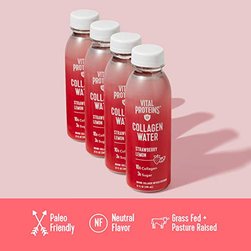 Vital Proteins Collagen Water™, 10g of Collagen per Bottle & Made with Real Fruit Juice, Dairy & Gluten Free - Strawberry Lemon, 4 Pack