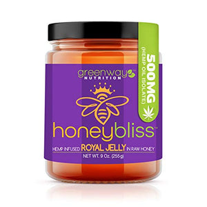 Honeybliss – Raw Clover Honey with Royal Jelly and 500mg Hemp Extract - 9oz Glass Jar | 100% Pure, Unfiltered Raw Honey Infused with Organic Hemp Oil Extract and Premium Royal Jelly