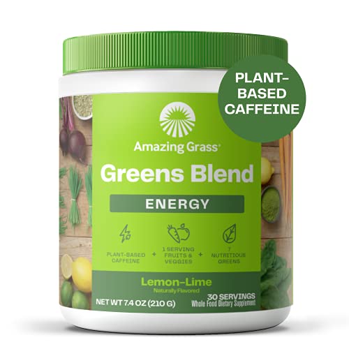 Amazing Grass Greens Blend Energy: Super Greens Powder & Plant Based Caffeine with Matcha Green Tea & Beet Root Powder, Lemon Lime, 30 Servings (Packaging May Vary)