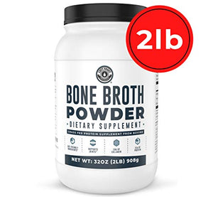 Bone Broth Powder, 2lb Pure Grass Fed Beef Bone Broth Protein Powder. Unflavored, Contains Collagen, Glucosamine & Gelatin, Paleo Protein Powder, Keto, Gut-Friendly, Non-GMO, Dairy Free. 32oz