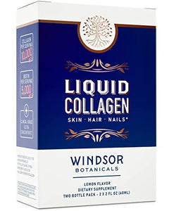 2-Pack Concentrated Liquid Collagen Peptides Supplement - Sublingual Drops by Windsor Botanicals - 10,000mcg Collagen, 5,000mcg Biotin - Lemon Flavor - 4-Month - 4 oz