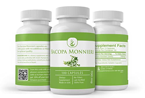 Pure Original Ingredients Bacopa Monnieri, (100 Capsules) 100% Pure, No Additives Or Fillers, Lab Verified