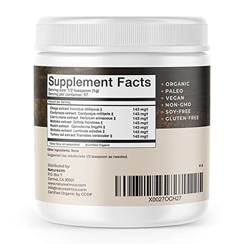 Sacred 7 Mushroom Extract Powder - USDA Organic - Lion's Mane, Reishi, Cordyceps, Maitake, Shiitake, Turkey Tail, Chaga - Supplement - Add to Coffee/Tea/Smoothies - Whole Mushrooms - No fillers