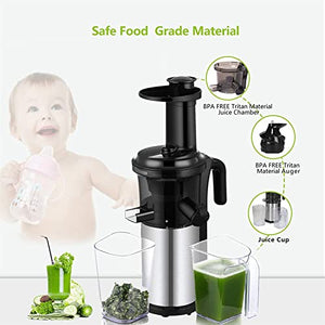 QXWJ 200W 40RPM Stainless Steel Masticating Slow Auger Juicer,220V Fruit and Vegetable Juice Extractor Compact Cold Press Juicer Machine