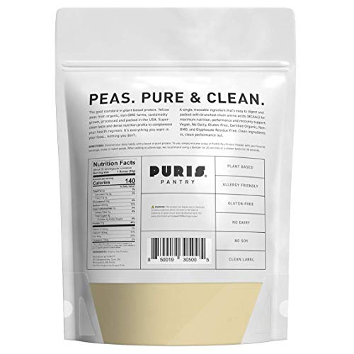 PURIS Organic Pea Protein Powder - 100% Grown, Processed and Packed in USA - 2 LB Unflavored - Certified Organic, Vegan, Gluten-Free, Non-GMO - Plant Based Protein Powder - Keto-Friendly, BCAA
