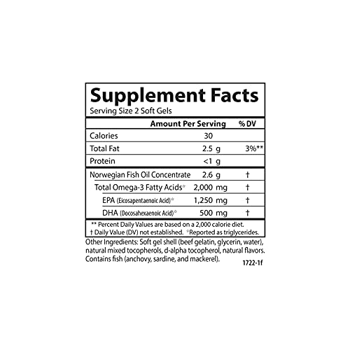 Carlson - Maximum Omega 2000, 2000 mg Omega-3 Fatty Acids Including EPA and DHA, Wild-Caught, Norwegian Fish Oil Supplement, Sustainably Sourced Fish Oil Capsules, Lemon, 180 Softgels