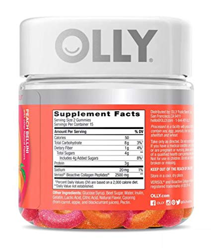 Olly Collagen Gummy Rings! 30 Gummies Peach Peach Bellini Flavor! Formulated with Bioactive Collagen Peptides! Reduce Fine Lines and Boost Skin Resilience! Choose Your Pack! (2 Pack)