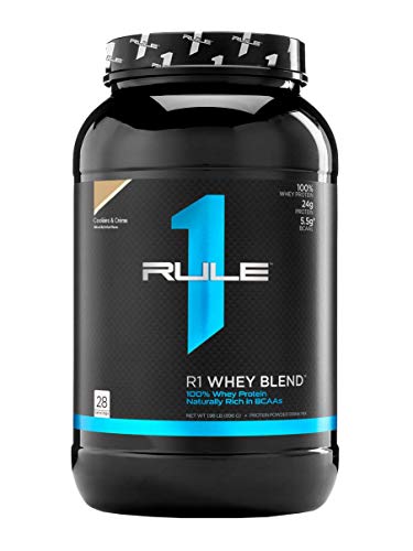 Rule One Proteins, R1 Whey Blend - Cookies & Crème, 24g Fast-Acting Whey Protein Concentrates, Isolates, and Hydrolysates Per Serving, with Naturally Occurring EAAs and BCAAs, 2 Pounds, 28 Servings