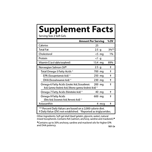 Carlson - Salmon Oil Complete, 700 mg Omega-3s + Astaxanthin, Circulation Support, Brain Function & Joint Health, Norwegian, 120 Softgels