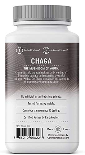 Om Mushroom Superfood Chaga Mushroom Capsules Superfood Supplement, 90 Count, 30 Days, US Grown, Sacred Antioxidants & Immune Support, Superfood Mushroom Supplement