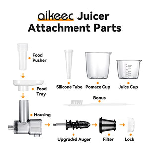 Slow Juicer Attachment for KitchenAid Stand Mixers Replacement, Masticating Juicer Accessories for All Kitchen Aid Mixers by Aikeec, Cold Pressed Juicer Parts, Great for Fruits and Vegetables, White