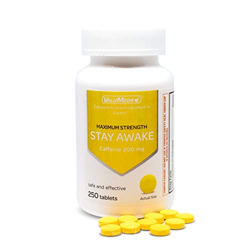 ValuMeds Caffeine Pills (200mg) Fast-Acting Alertness Supplement | Safe, Effective Energy Boost | Restore Clarity, Focus at Home, Work, School | 250 Tablets