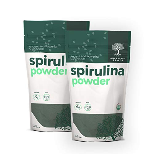 Ancestral Roots Organic Spirulina Powder - 100% Pure, USDA Certified Organic Spirulina Powder -5oz (2 Count)