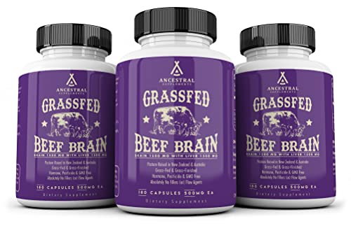 Ancestral Supplements Grass Fed Brain (with Liver) — Supports Brain, Mood, Memory Health (180 Capsules)