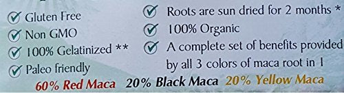Triple Maca Powder by Incaliving ( Red, Black and Yellow Maca) * 100% USDA Organic * 100% Gelatinized * 250g * Authentic Peruvian MACA