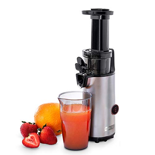 Dash Deluxe Compact Masticating Slow Juicer, Easy to Clean Cold Press Juicer with Brush, Pulp Measuring Cup, Frozen Attachment and Juice Recipe Guide - Graphite
