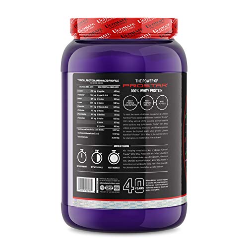 Ultimate Nutrition Prostar Whey Protein Powder, Low Carb Protein Shake with Bcaas, Blend of Whey Protein Isolate Concentrate and Peptides, 25 Grams of Protein, Keto Friendly, 2 Pounds, Chocolate Birthday Cake
