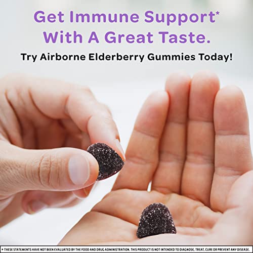 Airborne Elderberry + Zinc & Vitamin C Gummies For Kids, Immune Support Zinc Gummies with Powerful Antioxidants Vit C D & E - (50 count bottle), Delicious Elderberry Flavor