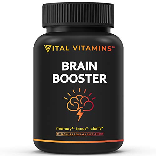 VITAL VITAMINS Brain Supplement Nootropics Booster - Enhance Focus & Mind, Boost Concentration, Improve Memory & Clarity for Men Women, Ginkgo Biloba,Dmae,Iq Neuro Energy, Vitamin B12 Bacopa Monnieri