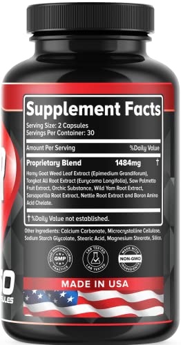 Sports Nutrition Performance Booster for Men - Enhance Energy, Endurance, Stamina, Strength & Muscle Growth - Natural Male Enhancing Supplement with Saw Palmetto, Horny Goat Weed & Tongkat Ali - 60ct