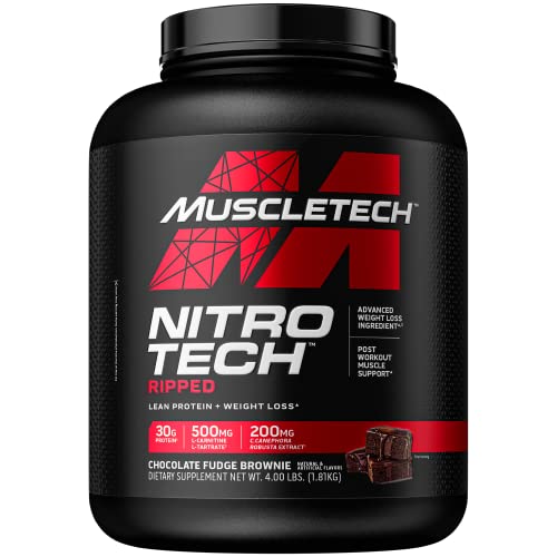 Protein Powder for Weight Loss | MuscleTech Nitro-Tech Ripped | Lean Whey Protein Powder | Whey Protein Isolate | Weight Loss Protein Powder for Women & Men | Chocolate, 4 lbs (42 Servings)