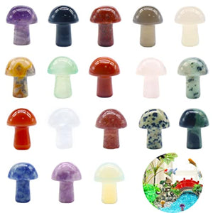 20 Pcs Mushroom Shaped Chakra Stones Natural Polished Crystals Agate Gemstones for Healing Chakras Balancing Meditation Yoga Miniature Moss Landscape(Random Colors)