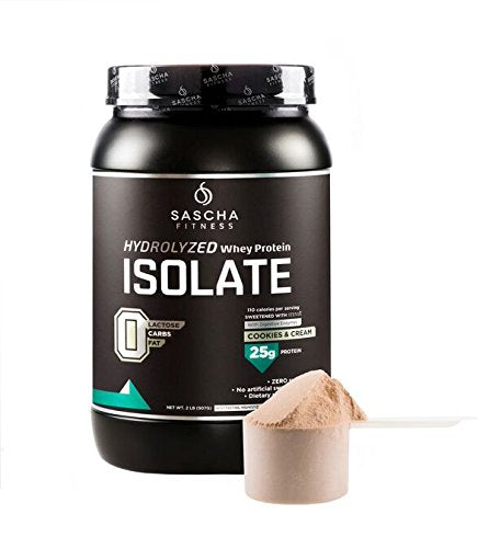 Sascha Fitness Hydrolyzed Whey Protein Isolate,100% Grass-Fed (2 Pounds, Cookies & Cream)