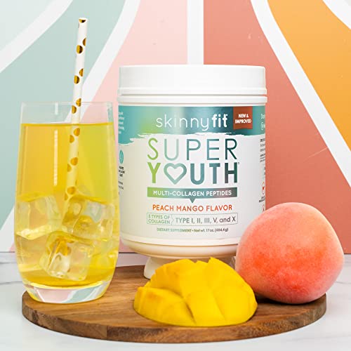 SkinnyFit Super Youth Multi-Collagen Peptides Plus Apple Cider Vinegar, Hyaluronic Acid, & Vitamin C Peach Mango Flavor, Hair, Skin, Nail & Joint Support, Immunity, Healthy Metabolism, 28 Servings