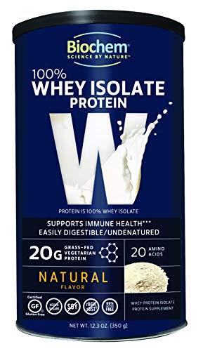 Biochem 100% Whey Isolate Protein - Natural Flavor - 12.3 oz - 20g of Protein - Pre & Post Workout - Meal Replacement - Keto-Friendly - Easily Digestible - Silky Smooth Taste - Easy to Mix