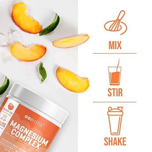Magnesium Complex Powder by GoBiotix | High Absorption Magnesium Supplement Drink for Sleep Support, Stress Relief, Muscle Relaxation & Recovery | Vegan + Sugar-Free + Non-GMO. Peach Tea, 60 Servings